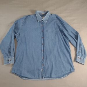 Peter Millar Faded Blue Chambray Long Sleeve Button Down Shirt Men's Size XXL